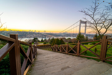 Fototapeta premium Istanbul Otagtepe Panoromic view. View of the Istanbul Bosphorus from Otagtepe.