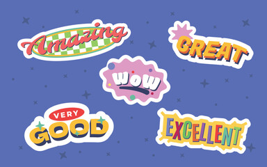 Vector motivational sticker pack. Cute sticker set with positive phrases. Motivation stickers for planner.motivational and praise stickers.Collection of reward stickers for teachers and kids.