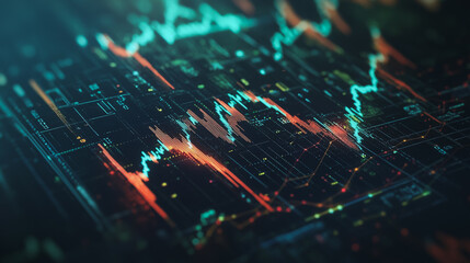 Fototapeta premium Abstract dark blue background with Colorful charts and graphs with statistics to innovative analyze business potential and forecast future development of companies growth.