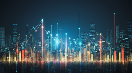 Fototapeta premium Abstract dark blue background with Colorful charts and graphs with statistics to innovative analyze business potential and forecast future development of companies growth.