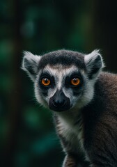 Obraz premium A lemur in a dark forest with a blurred background