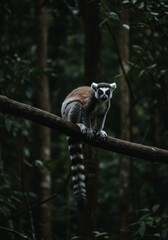 Fototapeta premium A lemur in a dark forest with a blurred background