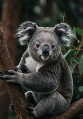 Obraz premium A koala in a dark forest with a blurred background