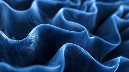 Obraz premium A hyper-realistic close-up of luxurious, deep blue velvet fabric, showing intricate folds, soft textures, and a subtle sheen that reflects light naturally. The material looks rich and detailed.