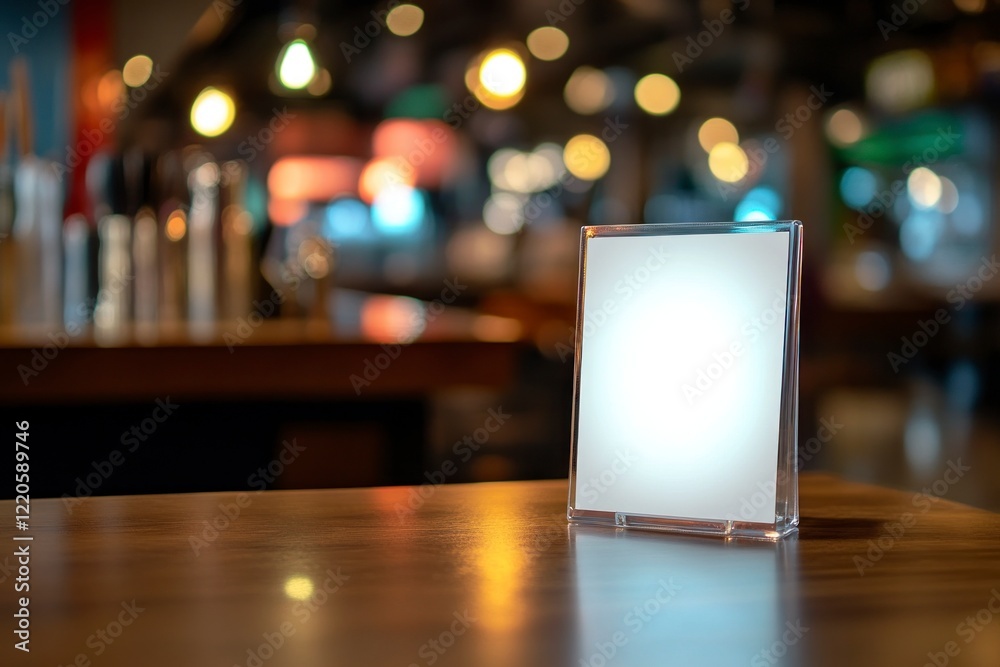 Wall mural white blank menu holder mockup on a blurred background, close-up view. a bar and restaurant displayi