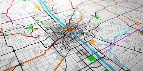 Jasper Alabama Street Map - Black and White Lines - Vibrant Colors - AI Photo