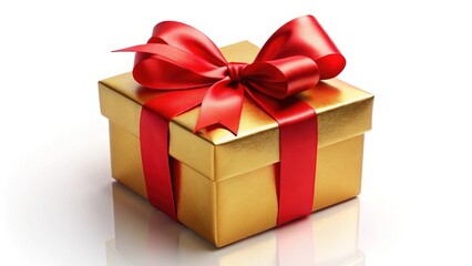 Fototapeta premium Luxurious Gold Gift Box with Red Ribbon