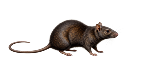 Brown rat with long tail and transparent background