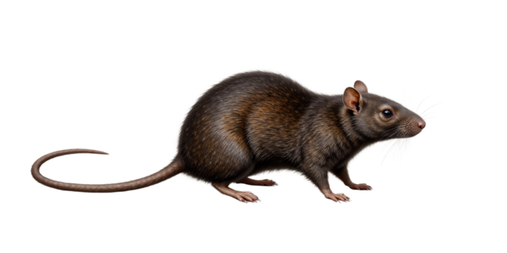Brown rat with long tail and transparent background