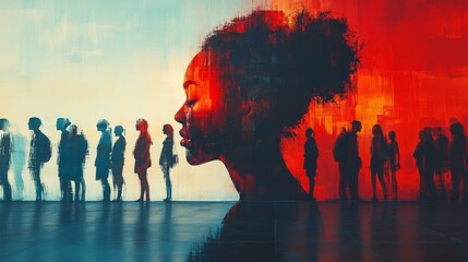 A powerful representation of self discovery amidst the crowd in a dual tone digital artwork