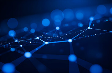 A set of glowing blue connections fills the dark background, representing digital networks and data transfer in today's technological landscape 