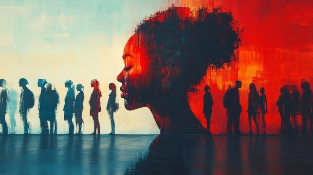 A powerful representation of self discovery amidst the crowd in a dual tone digital artwork