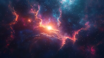 Fototapeta premium A colorful nebula with bright stars and galaxies