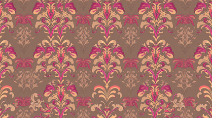 Obraz premium decorative damask pattern including complex floral and scroll motifs. elegant and classic wallpaper style. symmetrical and repeating look