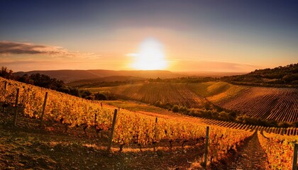 Radiant Vineyard at Sunset Background