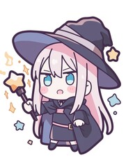 Adorable Anime Witch Girl Holding Star Wand