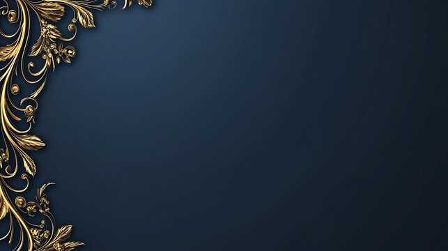 Gold Filigree Design On Dark Blue Background - Powered by Adobe
