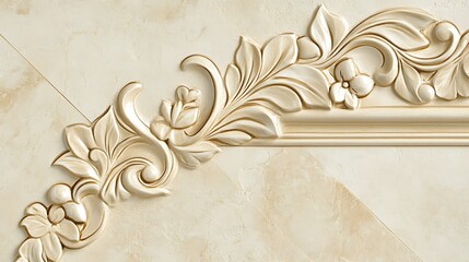 Elegant Cream Carved Floral Design On Wall Panel
