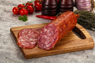 Italian pork Salchichon sausage with slices