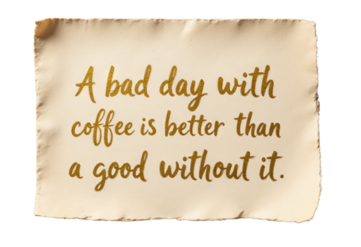 Paper with quote about coffee in gold transparent background - Powered by Adobe