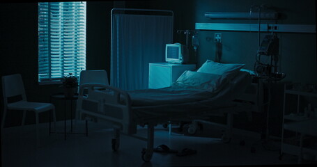 Empty hospital room with monitors.