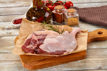 Delicous raw duck leg for cooking