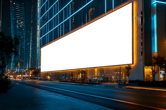 Mock-up of a blank white building hoarding branding space in Dubai at night