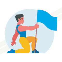 An athlete holding a flag representing victory and pride