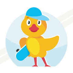 An illustration of a baby chicken with a skateboard representing fun and youth