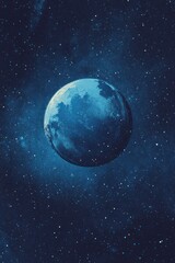 Obraz premium A minimalist depiction of planet Earth floating in space, with blue tones and a starry background, suitable for a mobile wallpaper.