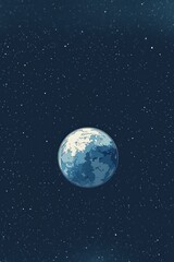 Obraz premium A minimalist depiction of planet Earth floating in space, with blue tones and a starry background, suitable for a mobile wallpaper.