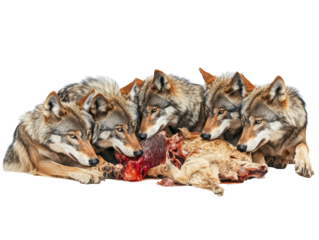 Isolated Pack of Wolves Eating Prey