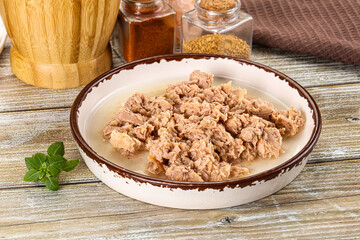 Canned tuna fish in the bowl