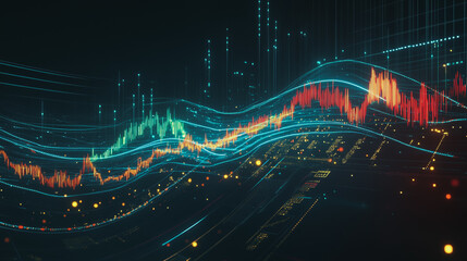 Abstract dark blue background with Colorful charts and graphs with statistics to innovative analyze business potential and forecast future development of companies growth.