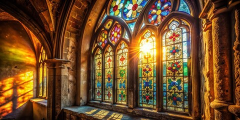 Ancient Church Window, Stained Glass, Light, Religious Architecture, Gothic Detail