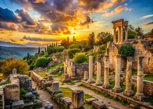 Ancient Edessa Ruins: Historical Site in Mesopotamia,  Panoramic View with Copy Space