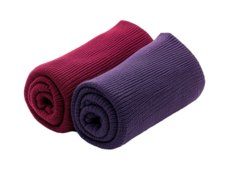 Isolated Pair of Rolled Red and Purple Socks