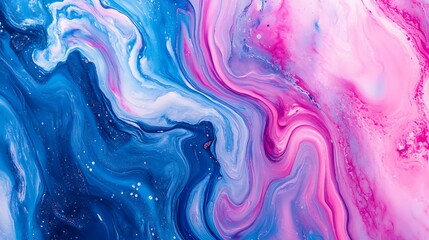Abstract Swirling Blue Pink Acrylic Paint Mixture