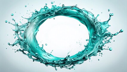 Fototapeta premium Aqua Splash Frame: 3D Isolated Water Droplets, Liquid Round Border, Fashion Photography