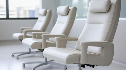 Clinic with ergonomic chairs designed for arthritis patients, focusing on comfort