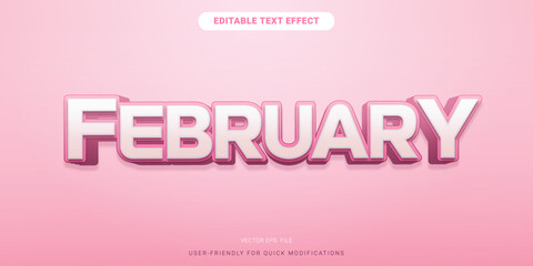 Editable February 3D Text Effect - Pink Gradient Typography Design for Creative Projects