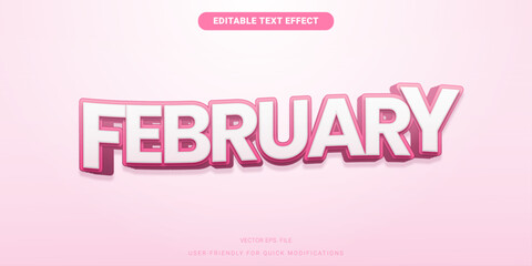 Stylish February Editable Text Effect with 3D Shadow for Creative Applications