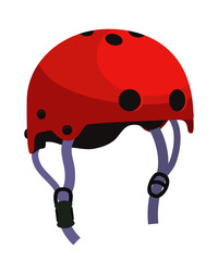 Fototapeta premium A bright red helmet features black ventilation holes and adjustable straps, designed for safety in sports like skating and cycling. This protective gear emphasizes comfort and reliability.