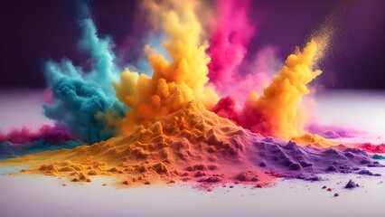 Naklejka premium Abstract vibrant powder explosion forming colorful mountain landscape.