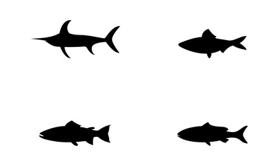 Different fish silhouette set in black and white