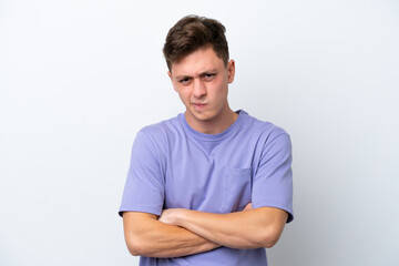 Young handsome Brazilian man isolated on white background with unhappy expression