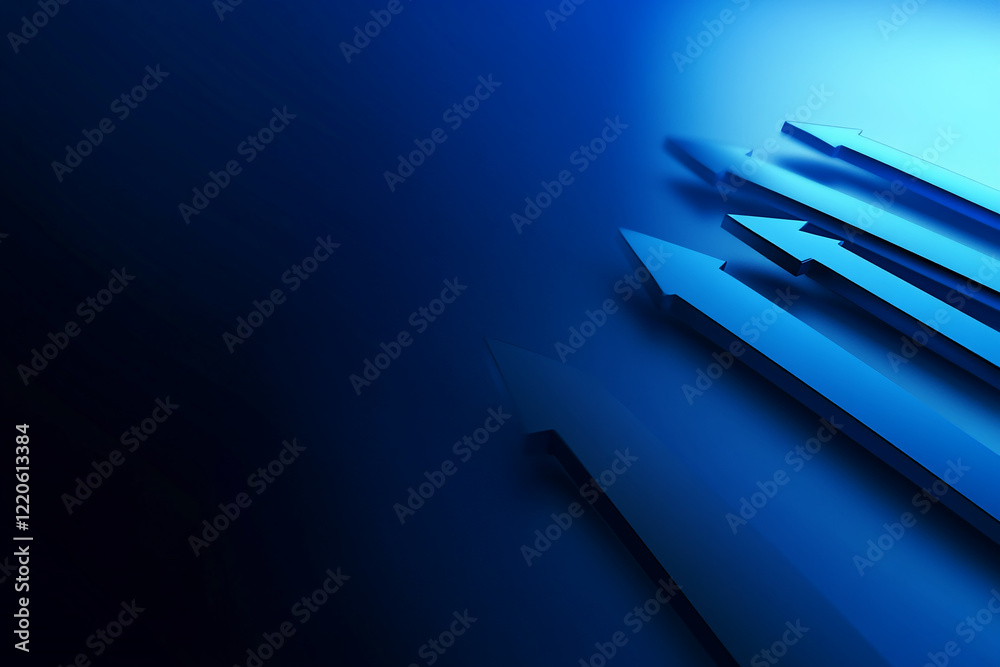 Poster Abstract Blue Arrows with Gradient Light and Shadows in a Modern Composition. Business background