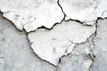 Obraz premium A white background of a rough concrete wall with cracks, in a light gray and white color tone.