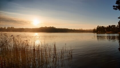 Obraz premium Minimalist Lakeside Morning Background