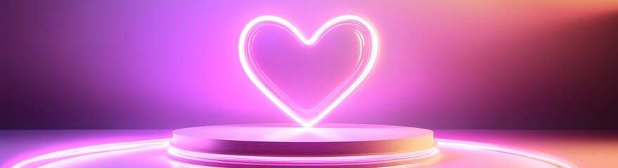 podium with a heart-shaped neon light background pink and red color vilentine